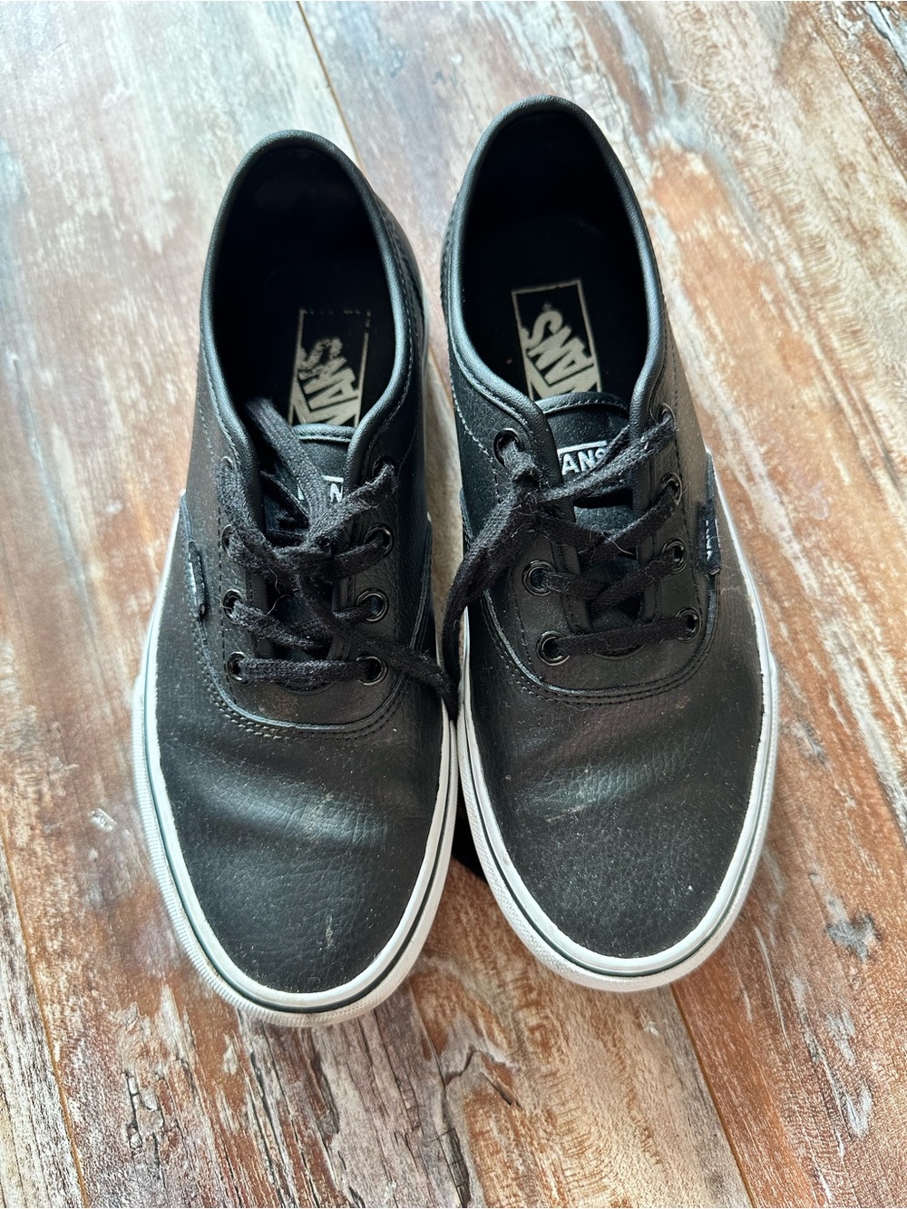 Classic Vans Black Low-Top Leather Sneakers with White Trim